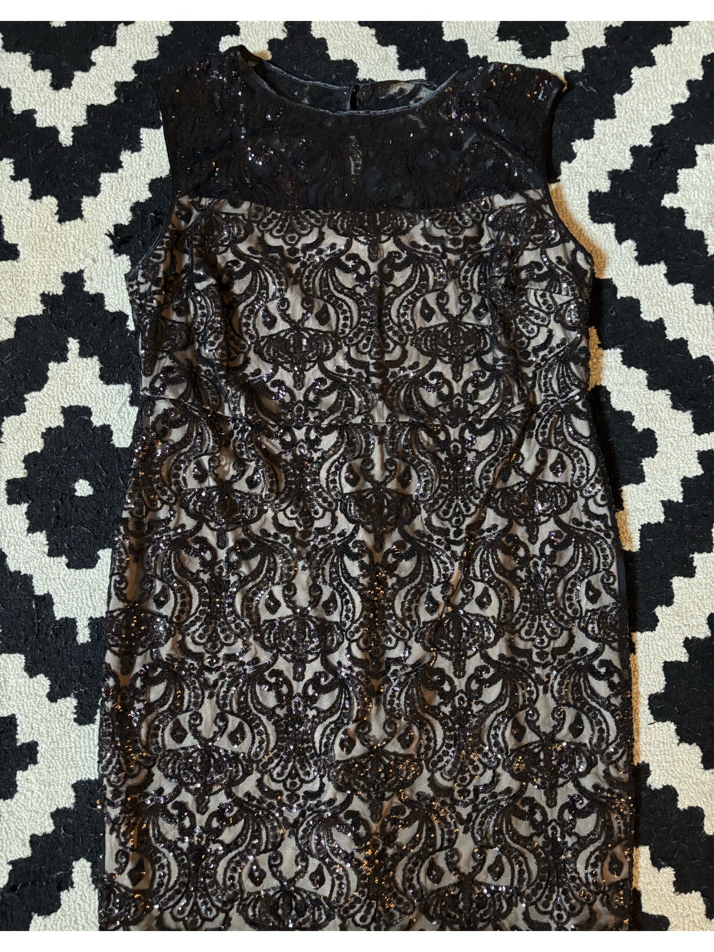 Bisou Bisou Black Sequin Lace Dress with Nude Lining